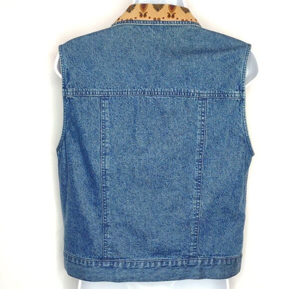 Vtg Denim Vest Western Rivets Sz S Cowgirl Stonebridge Brown Blue Paisley - Picture 3 of 4